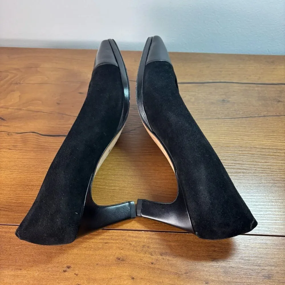 VTG Norma Carini Womens 7.5 Made in Italy Black Suede Quiet Luxury Cap Toe Heels
